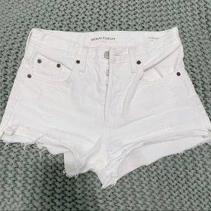 Aritzia Denim Forum white distressed shorts